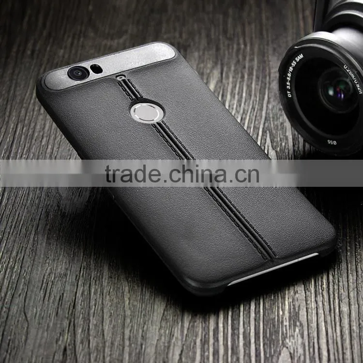 Newest tough two line design leather pattern finish tpu durable cell phone case back cover for Google Nexus 6p