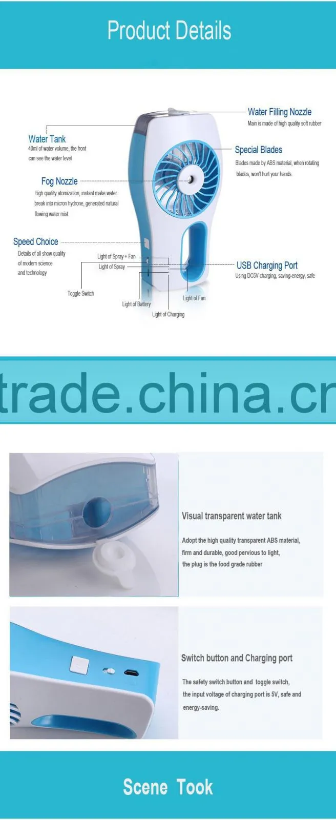 Hot selling Electric Handheld summer mini fan humidifier usb fan for phone