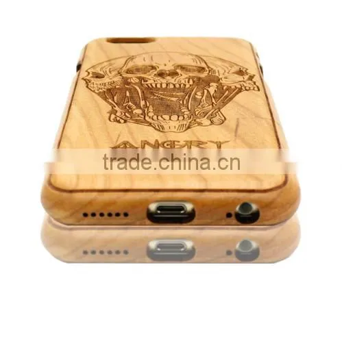 Universal Angry SKULL Engraving Durable wood protected cover for Iphone 6 in two parts