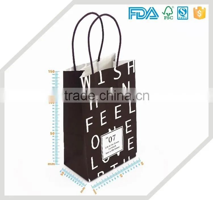 Custom design logo printed kraft comestics fashion carrier bags gloss with handle