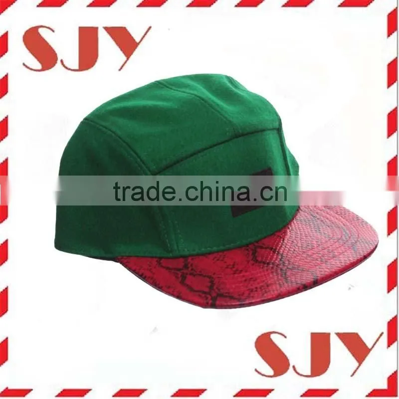 Custom Green Wool & Faux Red Snakeskin 5 Panel Hat