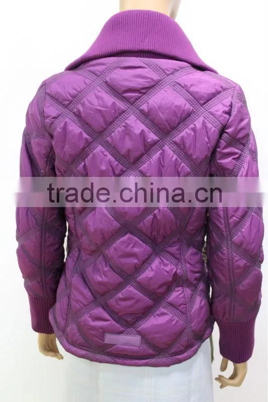 2014 Winter Padded Jacket Women Garment Short Style Big Turn-Down Collar Zipper Front Fly Long-Sleeve Purple Down Jacket