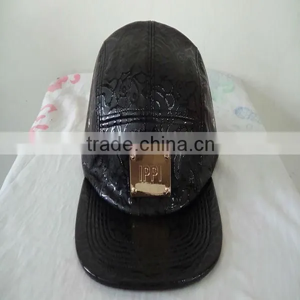 New style black Leather metal logo 5 panel cap Visor Camp 5 Panel Adjustable Hat Cap the misfit