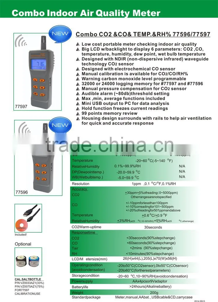 Multiple Function 3 in 1 Alarm Digital Air Quality Meter CO2 CO Gas Detector Temperature Humidity Meter Thermometer Hygrometer