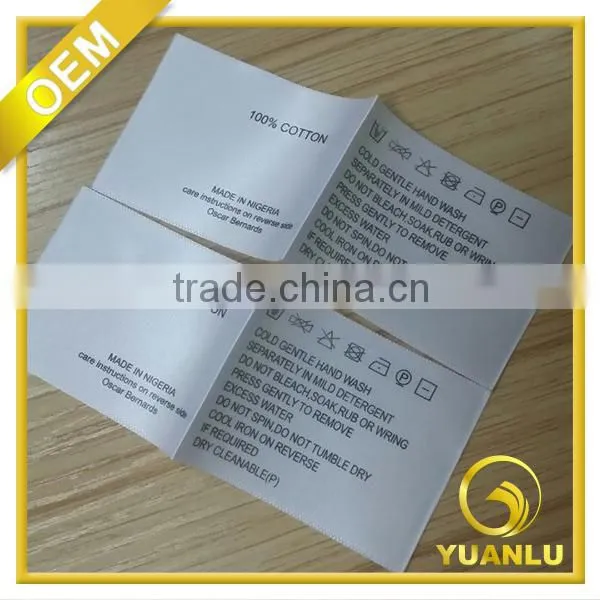 Custom information print satin printed labels for clothing