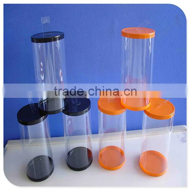 Customizable Hot sale PVC Clear Cylinder Tube With colorful lids and hand stripe