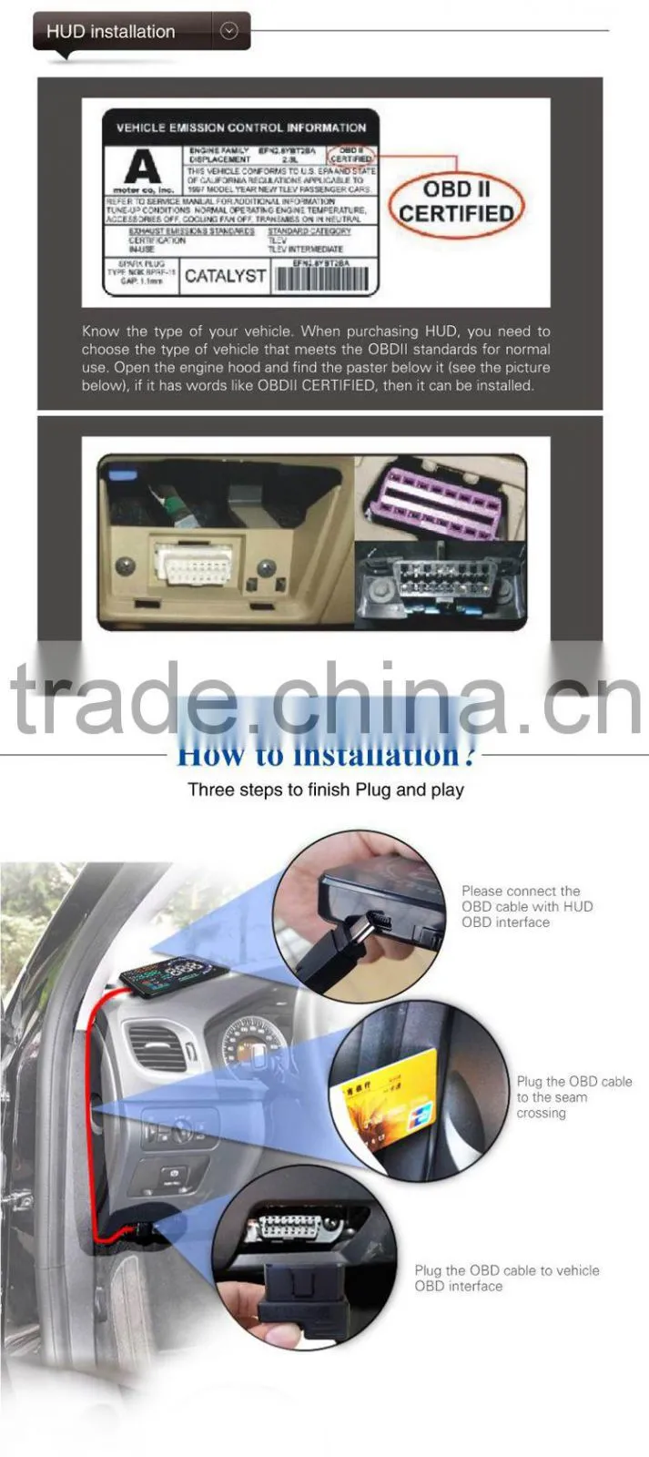 Wholesale 5" GPS Car HUD Head Up Display OBD 2 Speed Warning System, hud display XY-HUD208