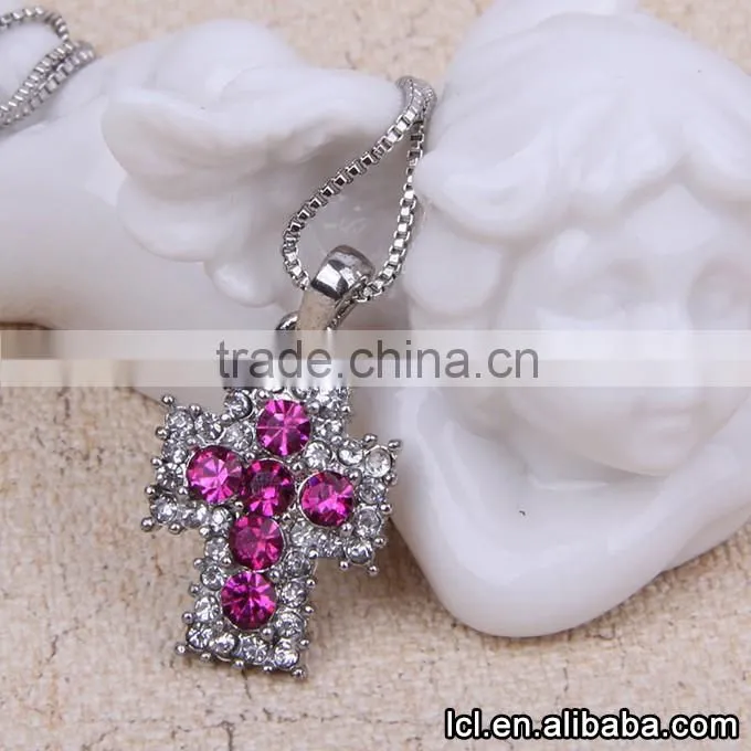 Low price christian cross necklace, hot sale imitation crystal necklace