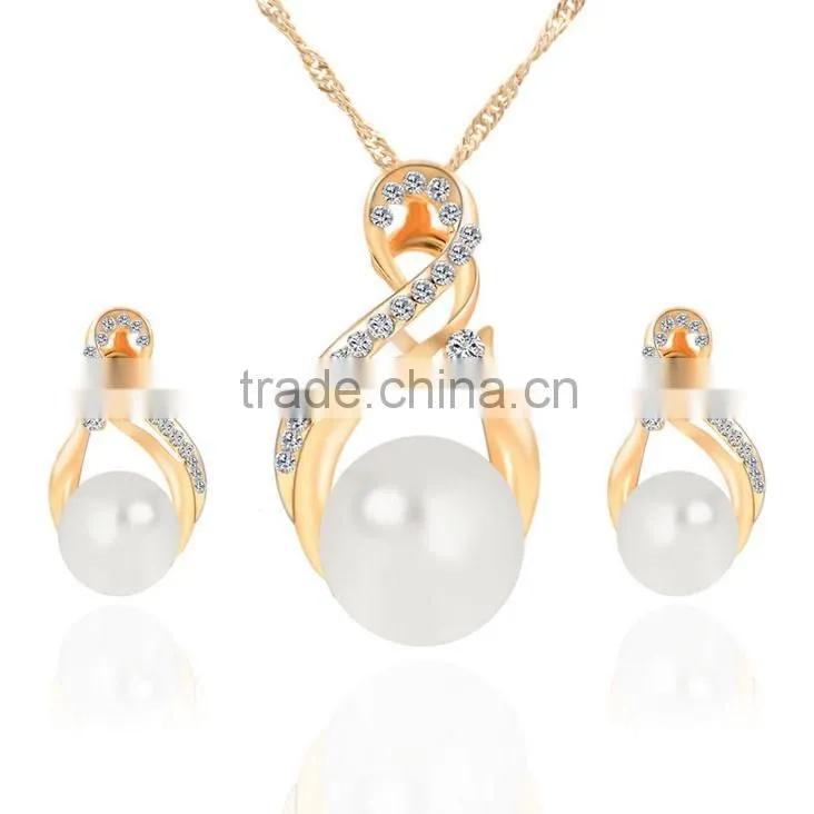 Small Order China Wholesale necklace with pearl earring gold 3pcs jewelry set korean