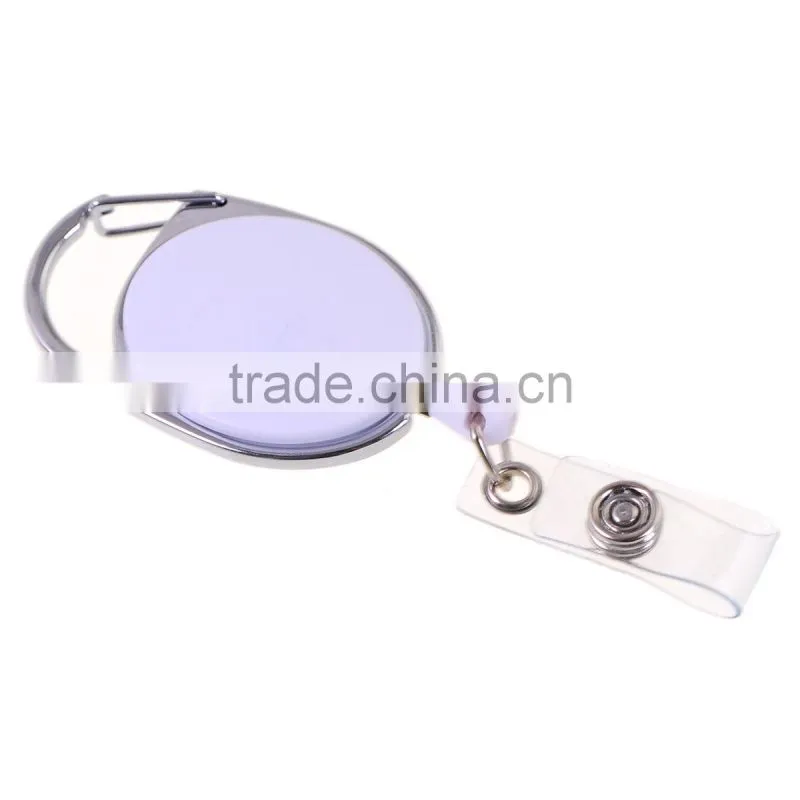 White PC Carabiner Style Retractable Key ID Card Badge Key Reel Holder Belt Clip