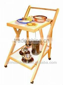 Folding Wooden Two-layer Home Tea Trolley