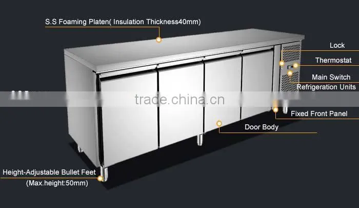 304 Stainless Steel Commercial Kitchen Table Top Freezer/Compressor Freezer/Undercounter Freezer