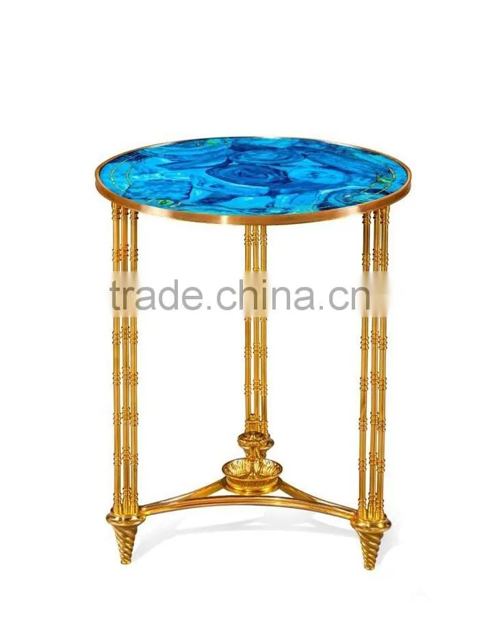 Exquisite Seasell Mosaic Inlay Oval Shaped Tea Table, Classical Living Room Coffee Table, Hand Painted Wooden Decor Coffee Table