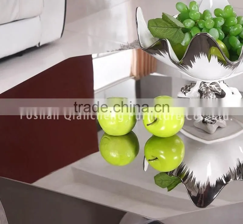 polyhedron mirror silver stainless steel coffee table