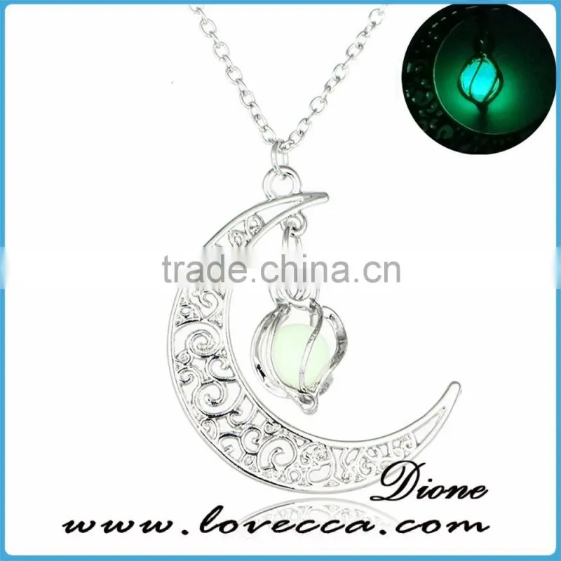 Gift for her Glow in the Dark Necklace,Lunar Moon Pendant,Crescent Moon Necklace