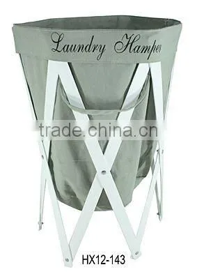 Patent Folding Wooden Laundry Hamper With Canvas Bag