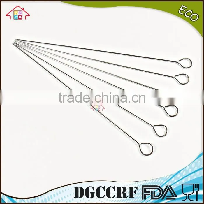 NBRSC 12pcs New non-stick Stainless Steel Barbecue needles BBQ Shish Skewers Ring-Tip Handle