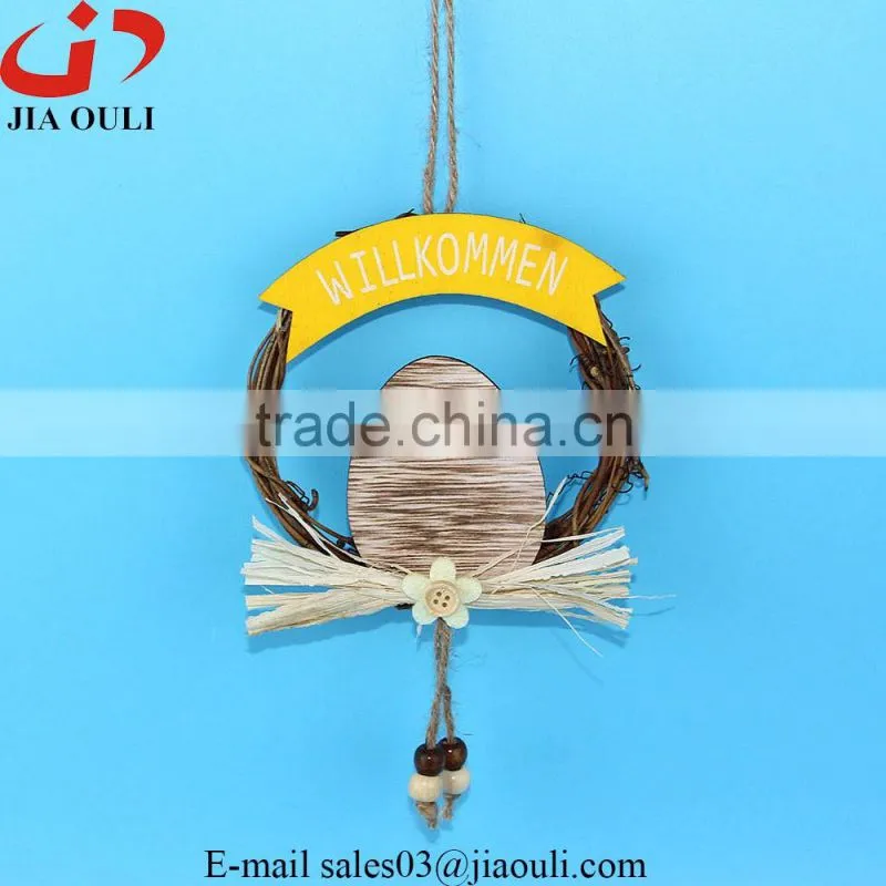 New design with wood egg easter decorations rattan wreath hanger