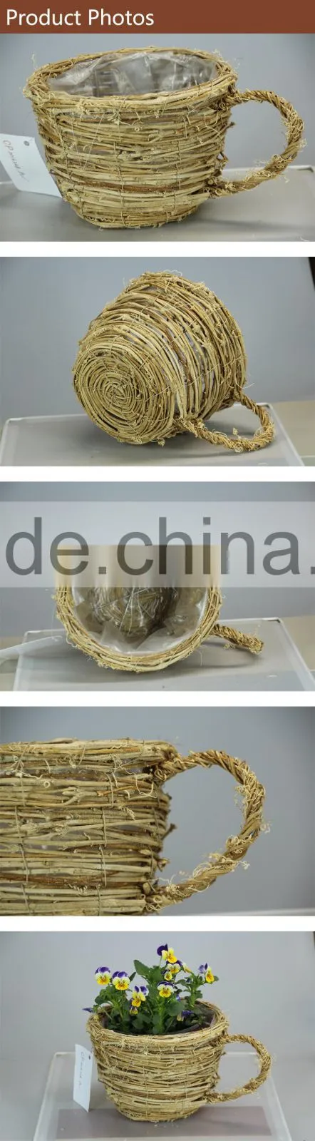 Natural Rattan Coffee Cup Shape Garden Planter Flower Pot