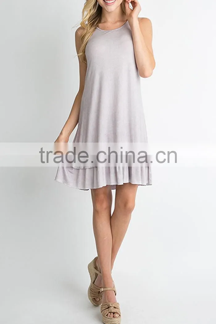 No logo clothes Sublimation blanks Rayon Spandex RUFFLE HEM KNIT TANK DRESS blank jersey dress