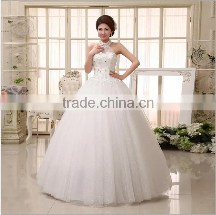 New 2017 Hanging Neck Wedding Dress Korean Style Slim Tie Strap Retro Bride Dress Vintage Diamonds Wedding Dress