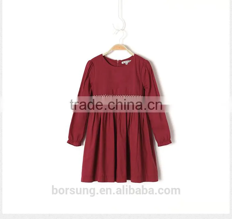 Children Cotton Frocks Designs Long Sleeve Flower Kids Girls Embroidered Puffy Smocked Party Dress