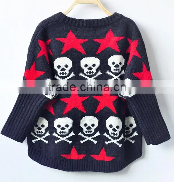 Latest Design Skull Pattern Girls Knitted Pullover Sweater