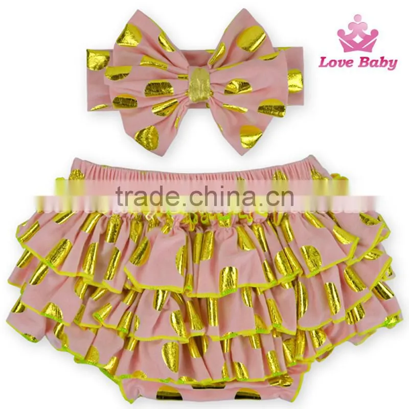 New Arrival Baby Shorts Golden Polka Dot Bloomers Toddlers Pants with Headband