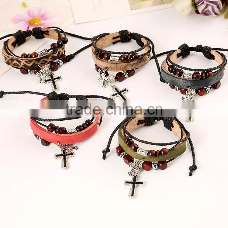 Factory price retro handmade alibaba leather mens bracelets