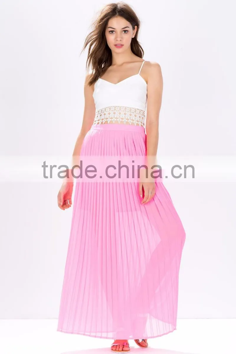 2015 Hot sale pleated skirts design elegant long maxi skirt for women