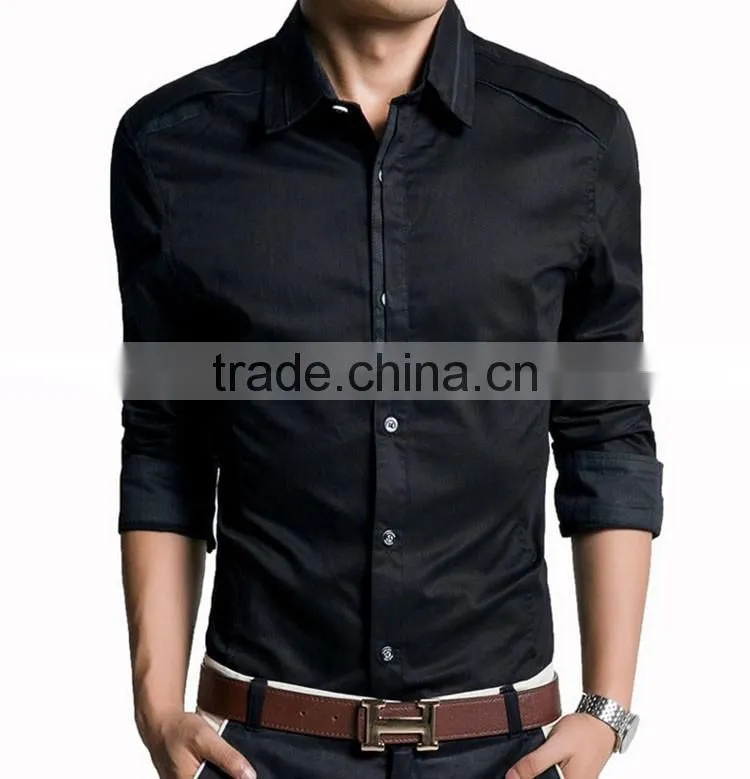 Long Sleeve Simple Black Cotton Shirts For Men