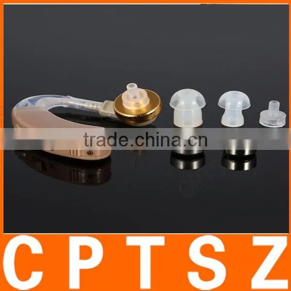 Behind Ear Sound Amplifier Digital Hearing Aid with Earplugs Volume Adjustable Audiphone Mini Brown