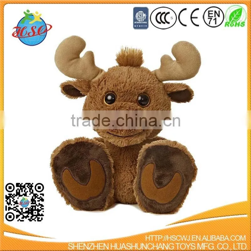 Big Plastic Eyes Plush Brown Moose Animal Toy with Embroidery Paws