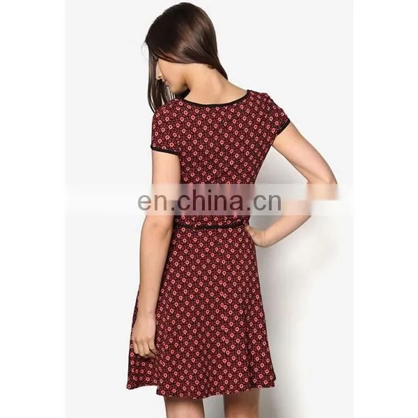 Dress for Women Elegant RedBlack Mini Floral Dress Cape Sleeves Women Dress