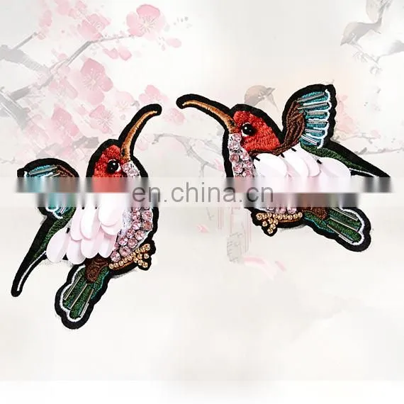 Fashion 12x8cm Wide 3D Beads Sequins Embroidery Birds for Clothing
