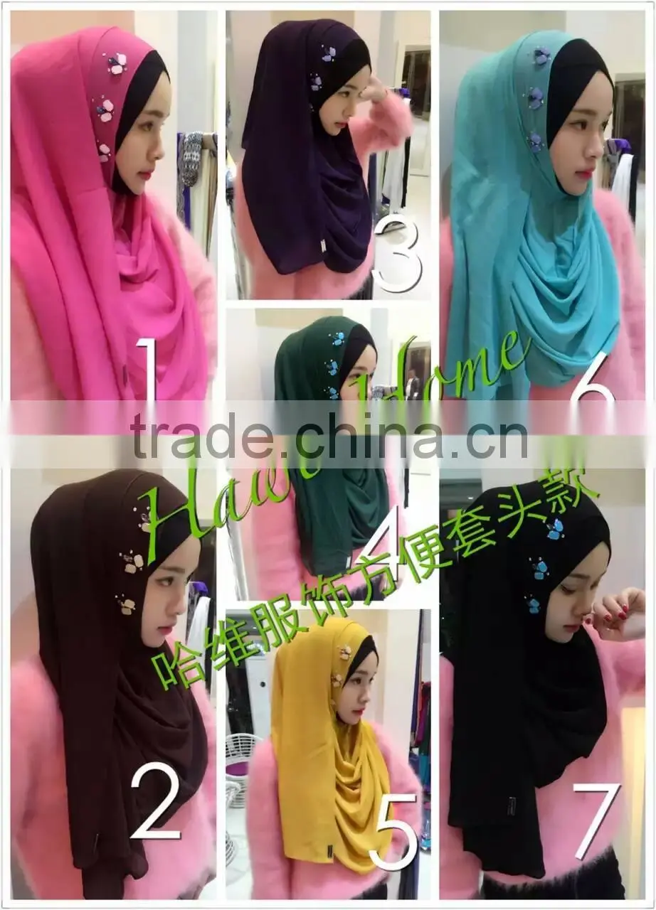 20COLORS popular senior chiffon instant headscarf handmade beading women's islamic scarf