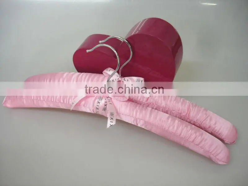 Branded pink fabric hangers with custom logo printed satin hanger