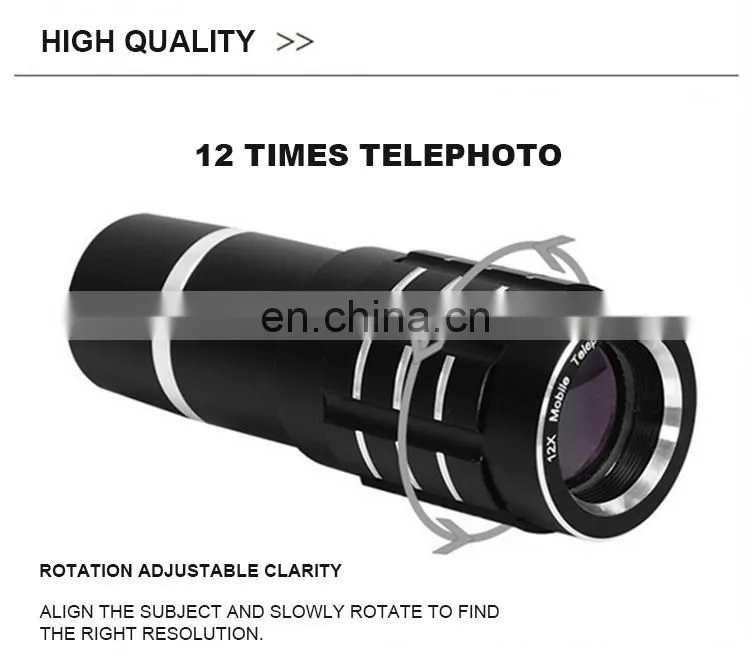 Universal Cell phone 12X Magnification Glass Fisheye Macro Wide Angle Camera Lens