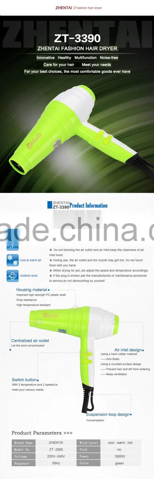 Household Hair Dryer New Style Hair Dryer Commercial Hair Dryer ZT-3390
