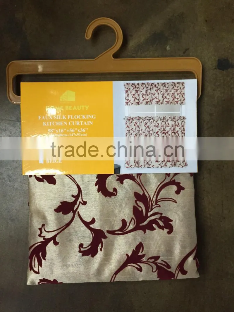 HOT SELL FAUX SILK FLOCKING KITCHEN CURTAIN LATEST NEW DESIGNS 2015