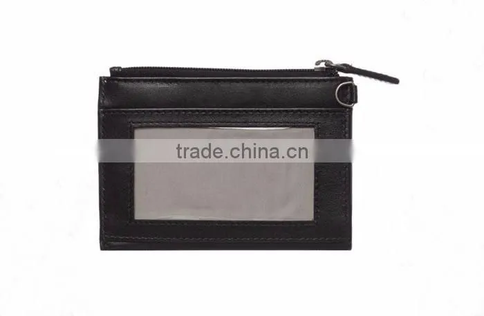 Genuine leather small coin purse with ID window for men's leather coin pocket