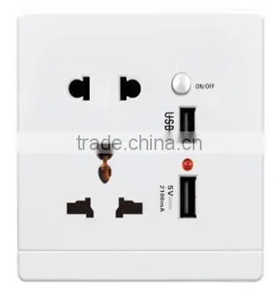 Upgrade Material 2.1A output universal socket outlet/2 USB socket/Mobile phone USB charger