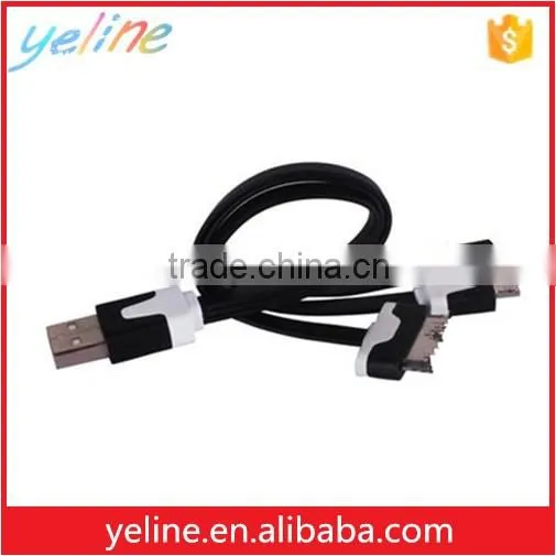 hottest selling colorful multi use 3 in 1 flat USB cable for mobile phone