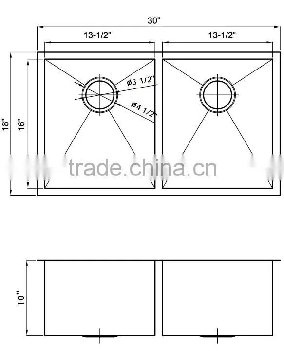 Rectangle undermount commercial stainless steel sink