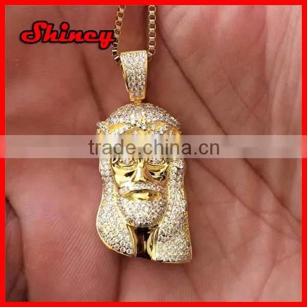2015 new design bling iced out 925 sterling silver jesus necklace