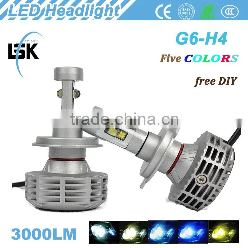NO fan design G6 LED headlight 6000lm hi/lo beam motor h4 28w led headlamp kit with two years warranty