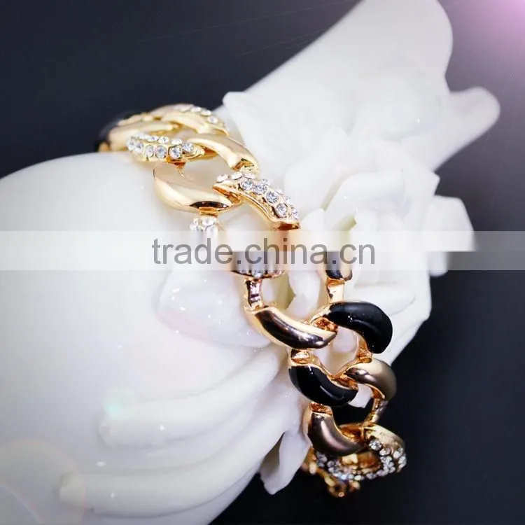 JOFO Brand Gold-Tone Diamond White/Black Enamel Cuff Bracele JDJ0394