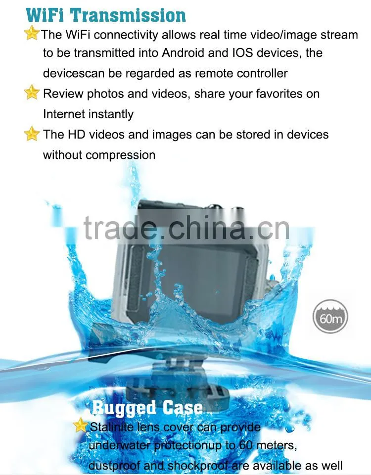 Ambarella A7 16MP hd 1080p waterproof sport camera, wifi action camera with sj5000 remote