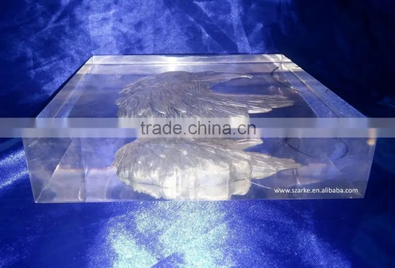 3D laser carving eagle's heart acrylic art block display animal style thick paperweight