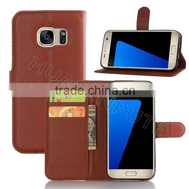 Wholesales Lichee Pattern Flip PU Leather Wallet Case Cover For for Samsung S7